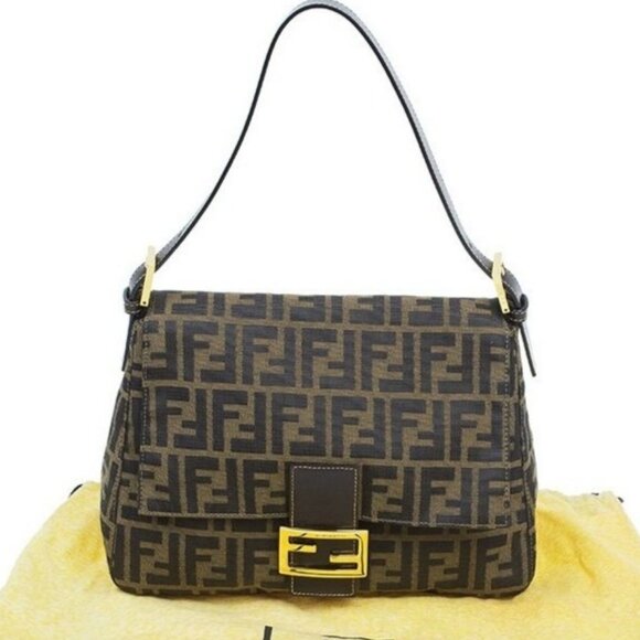 Fendi Handbags - FENDI Mamma Zucca Bucket Baguette Tan Tobacco Flap Bag Purse Shoulder